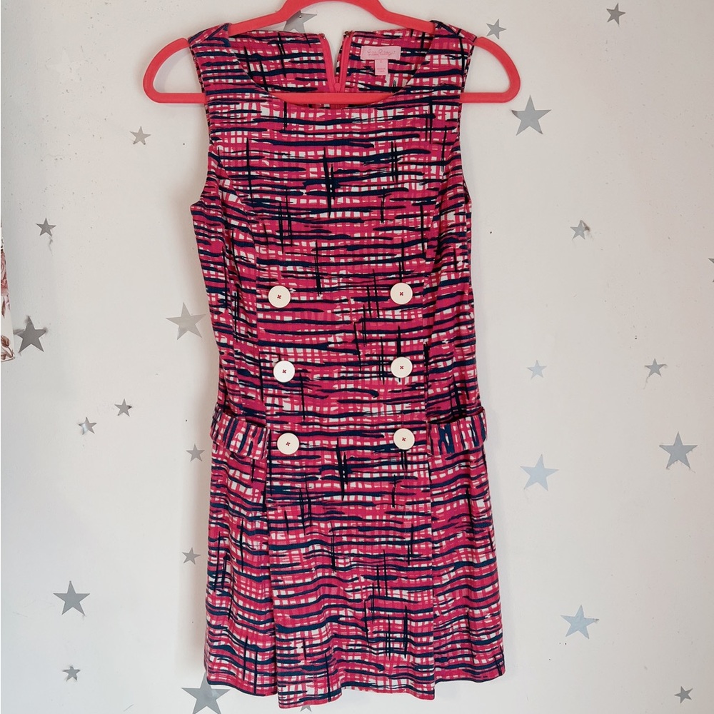 Lilly Pulitzer Pink Abstract Plaid Sleeveless Mod Cotton A-Line Dress